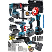 Moonshop Profesyonel Şarjlı Darbeli 5'li Set 2-26 Hilti 125MM Taşlama 13MM Matkap 650NM Somun Sökme Dal Budam