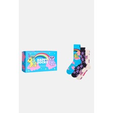 Happy Socks - Çok Renkli Unıcorn Desenli 3\'lü Pamuklu Çorap Seti