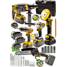 Moonshop Profesyonel Şarjlı Darbeli 5'li Set 2-26 Hilti 125MM Taşlama 13MM Matkap 650NM Somun Sökme Dal Budam