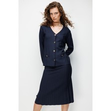 Desen Triko Kadın Pileli Araboy Ince Triko Etek K.lacivert