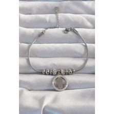 Aesco Mey Ithalat® 316L Çelik Gümüş Renk Zirkon Taş Aksesuarlı Fatma Ana Eli Bileklik