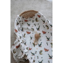 Lollie Baby&Kids Organik Müslin Örtü, Bebek Çocuk 80X100 cm - Dinozorlar