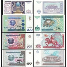 Özbekistan 100-200-500-1000 Som 1994-2001, Kağıt Para Set Çil ( Unc ) 4'lü Set Koleksiyon Para