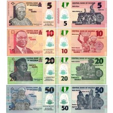 Nijerya 5-10-20-50 Naira Polimer Kağıt Para Set Çil ( Unc ) 4'lü Set Koleksiyon Para