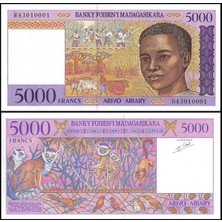 Madagaskar 2004 Yılı 5000 Francs Kağıt Para Çil ( Unc ) Koleksiyon Para Nadir