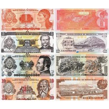 Honduras 1-2-5-10 Lempiras Eski Kağıt Para Seti Çil ( Unc ) 4'lü Set Koleksiyon Para