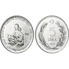 Türkiye 1976 Yılı Kadının Süsü Kültür ve Erdem Olmalıdır 5 Lira Fao Koleksiyon Para Çil ( Unc )