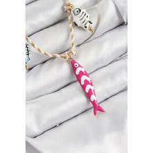 Aesco Mey Ithalat® Seramik Motifli Pembe Balık Figürlü Model Krem Ip Kadın Kolye