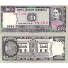 Bolivya 1982 Yılı 1000 Bolivianos Kağıt Para Çil ( Unc ) Koleksiyon Para