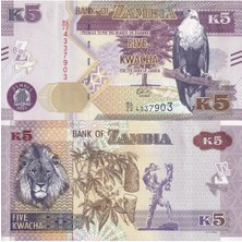 Zambiya 2018 Yılı 5 Kwacha Kağıt Para Çil ( Unc ) Koleksiyon Para