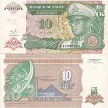 Zaire 1993 Yılı 10 Zaires Kağıt Para Çil ( Unc ) Koleksiyon Para