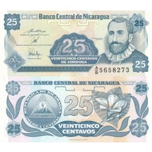 Nikaragua 1991 Yılı 25 Centavos Kağıt Para Çil ( Unc ) Koleksiyon Para