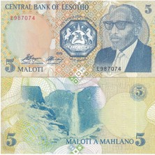 Lesotho 1989 Yılı 5 Maloti Kağıt Para Çil ( Unc ) Koleksiyon Para
