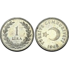 Türkiye 1948 Yılı Gümüş 1 Türk Lirası Çil ( Unc )