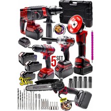 Moonshop Profesyonel Şarjlı Darbeli 5'li Set 2-26 Hilti 125MM Taşlama 13MM Matkap 650NM Somun Sökme Dal Budam