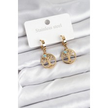 Aesco Mey Ithalat® 316L Çelik Yaşam Ağacı Model Kadın Küpe