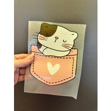 Gönülden Tasarım Ütü Ile Yapışan Kedi Transfer Baskı Arma 18X17 cm