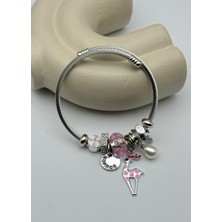 Biju Yılmaz Çelik Silver Taşlı Pembe Geyik Charmlı Pandora Bileklik - 26BLK64