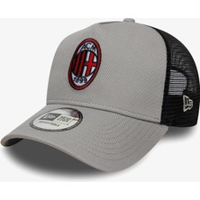 New Era Unisex Gri AC Milan Logolu Patch Trucker Şapka Nefes Alabilir Yapı ile Rahatlık