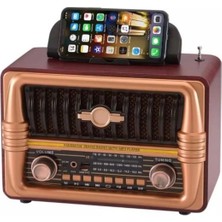 Aesco Mey Ithalat®  Büyük Boy Telefon Tutma Aparatlı Retro Ahşap Tasarım Bluetooth Hoparlörlü Radyo – Fm/am Destekli, Şarjlı ve Taşınabilir Radyo NS-8079