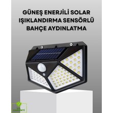 Aesco Mey Ithalat® 100 LED Solar Lamba Hareket Algılamalı Bahçe Duvar Dış Mekan Aydınlatma