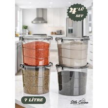 Stile Cucina Mega Boy 4lü Yuvarlak Un Bakliyat Kabı - Kulplu Deterjanlık Saklama Kutusu 7 Litre Antrasit