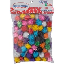 Kraf Kids Glitter Simli Ponpon 2 cm 100'lü Renkli Pompom Çeşitleri ile Eğlenceli Sanat Malzemesi