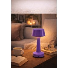 Zen Light Şarjlı Dokunmatik Metal Masa Lambası Kablosuz 3 Renk Işıklı LED Gece Lambası Modern Abajur mor