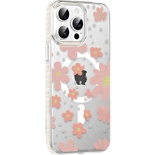 Aesco Mey Ithalat®  Apple iPhone 14 Pro Max Floral Magsafe Kapak - Pembe