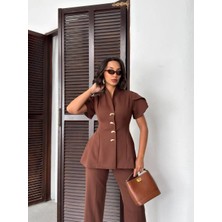 Gold Düğme Detaylı Peplum Kesim Şık Kadın Takım