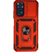 Aesco Mey Ithalat®  Xiaomi Redmi Note 11 Kılıf Pars Lens Yüzüklü Silikon - Kırmızı