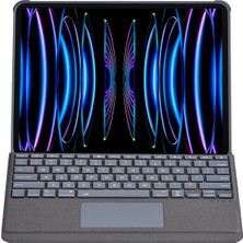 Aesco Mey Ithalat®  T5509D iPad Pro 12.9 (2022) Kılıf Palermo Ledli Klavyeli Standlı Tablet Kılıfı - Siyah