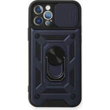 Aesco Mey Ithalat®  iPhone 12 Pro Kılıf Pars Lens Yüzüklü Silikon - Lacivert