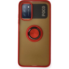 Aesco Mey Ithalat®  Xiaomi Redmi 9t Kılıf Montreal Yüzüklü Silikon Kapak - Kırmızı