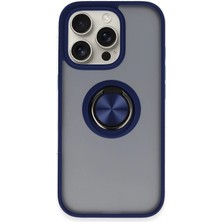 Aesco Mey Ithalat®  iPhone 16 Pro Max Kılıf Montreal Yüzüklü Silikon Kapak - Lacivert