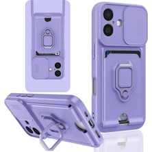 Aesco Mey Ithalat®  iPhone 16 Kılıf Zuma Kartvizitli Yüzüklü Silikon - Lila