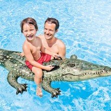 Toha Intex Şişme Timsah Deniz Yatağı 170X86 cm Gerçekçi Tasarım 2 Kulplu Çocuk Havuz Oyuncağı 3+ Yaş 40 kg