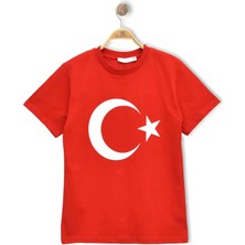 Alme TÜRK BAYRAK BASKILI AY YILDIZLI KIRMIZI ÇOCUK TİŞÖRT %100 Pamuk (Bir Beden Büyük Önerilir )