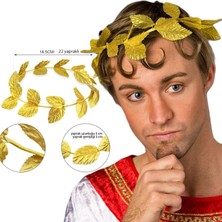 Pandoli Romalı Sezar Kumaş Altın Renk Defne Yaprağı Tacı Çelengi 22 Yapraklı Gösteri