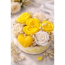 Bead Taş Saksı Içinde Sarı Beyaz Mumdan Çiçek Aranjmanı – Dekoratif Gül Mum & Kalp Mum Tasarım Hediyelik