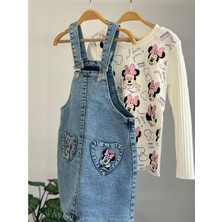 Lillypicca Kız Çocuk Baskılı Fitilli Badi ve Nakışlı Kot Salopet Takım