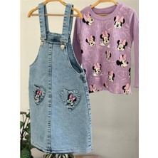 Lillypicca Kız Çocuk Baskılı Fitilli Badi ve Nakışlı Kot Salopet Takım