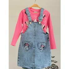 Lillypicca Kız Çocuk Baskılı Fitilli Badi ve Nakışlı Kot Salopet Takım