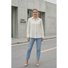 Lupinn Kadın Ekru Classic Regular Fit Uzun Kollu Düğmeli Dokuma Gömlek – Kadın Gömlek Bluz
