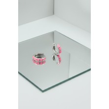 By Barun Gümüş Küpe Mineli Neon Pembe 925 Ayar Kadın