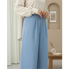 Moda Morfo Yarım Lastikli Çift Cepli Bol Paça Kot Pantolon -Açık Mavi
