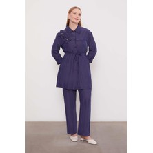 Lale Butik Çiçek Detay Gömlek Pantolon Takım 100796 Lacivert