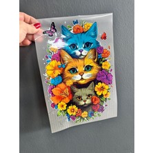 Gönülden Tasarım Ütü Ile Yapışan Renkli 3 Lü Kedi Transfer Baskı Arma 29X19 cm
