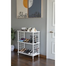 Barin Design 3 Raflı Çevir-Tak Beyaz Telli Metal Gövdeli Çok Amaçlı Ayakkabılık ve Organizer Raf