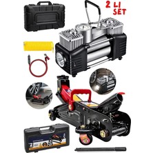 Moonshop 2 Ton Hidrolik Kriko ve Çift Pistonlu Şişirme Kompresörü 2 Li Set Çanta Hediyeli
